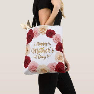 Bolsa Tote Feliz Dia das Mães Rosas Florais