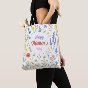 Bolsa Tote Feliz Dia de as mães de flor selvagem Saco