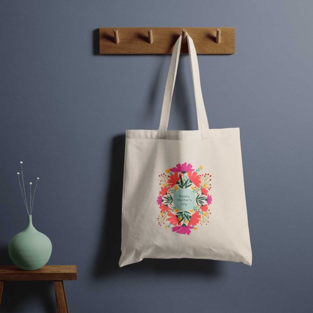 Bolsa Tote Feliz dia de as mães floral (Criador carregado)