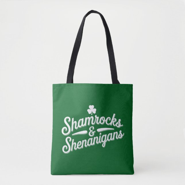 Bolsa Tote Feliz Dia de São Patrício Lucky Shamrock&Shenaniga (Frente)