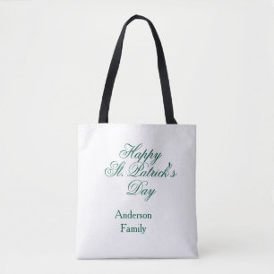 Bolsa Tote Feliz dia de São Patrício nome da família verde mi