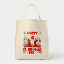 Bolsa Tote Feliz dia do Santo Nicholas retro inverno Holodias