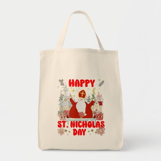 Bolsa Tote Feliz dia do Santo Nicholas retro inverno Holodias (Frente)