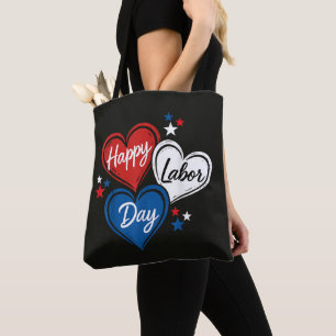 Bolsa Tote Feliz Dia do Trabalho Corações Patrióticos Vermelh