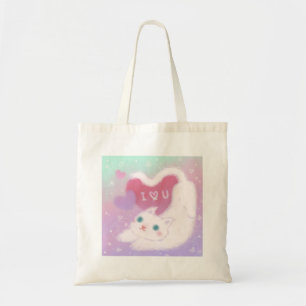 Bolsa Tote Feliz Dia dos Namorados com Gato Branco Fofinho
