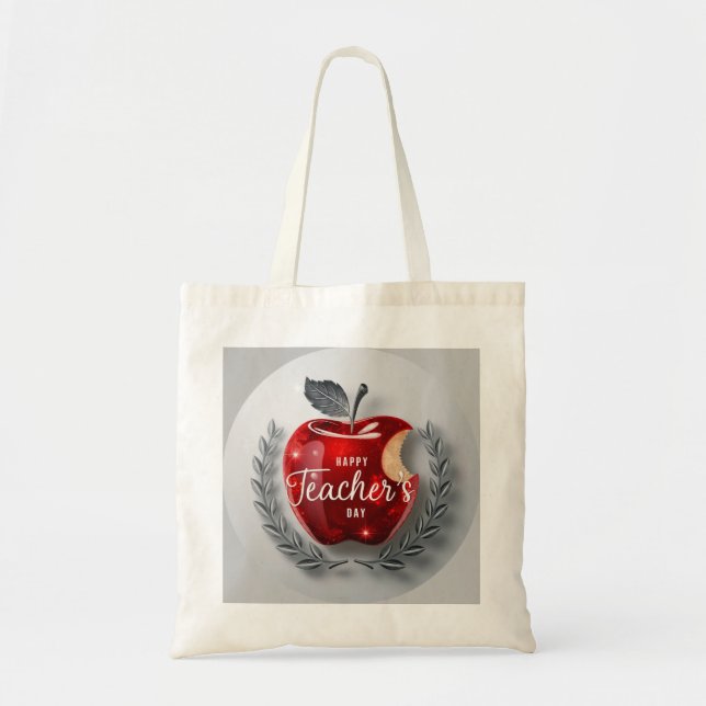 Bolsa Tote Feliz Dia dos Professores Apple Vermelha Clássica (Frente)