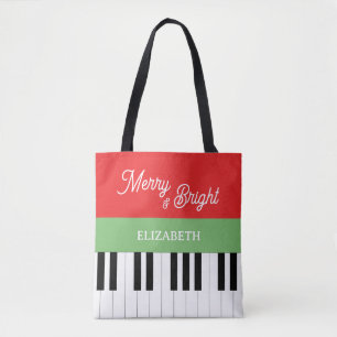 Bolsa Tote Feliz do teclado Piano e Natal do Pianista Brilhan