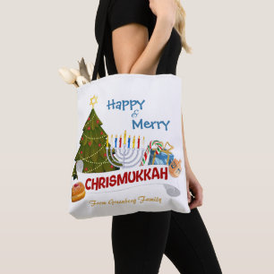 Bolsa Tote Feliz e Alegre Chrismukkah com Elemento Tradiciona