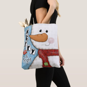 Bolsa Tote Feliz e Bright Christmas Snowman e Red Bird