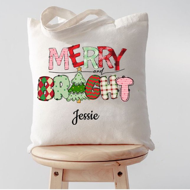 Bolsa Tote Feliz e Bright Red Christmas (merry and bright Family holiday merry Christmas Tote Bag)