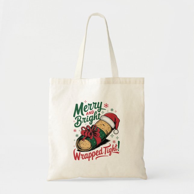 Bolsa Tote Feliz e Brilho: Um Burrito de Natal Festivo (Frente)