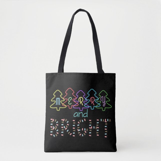 Bolsa Tote Feliz e Luzes de Natal Brilhantes (Frente)