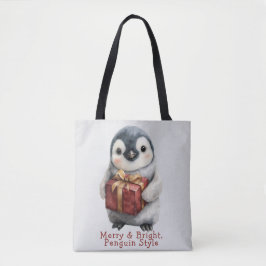 Bolsa Tote Feliz e Pinguim Brilhante Natal