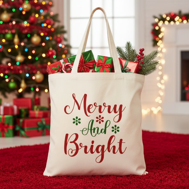 Bolsa Tote Feliz e Vermelho Brilhante e Natal Verde (Merry and Bright Red and Green Christmas Tote Bag)