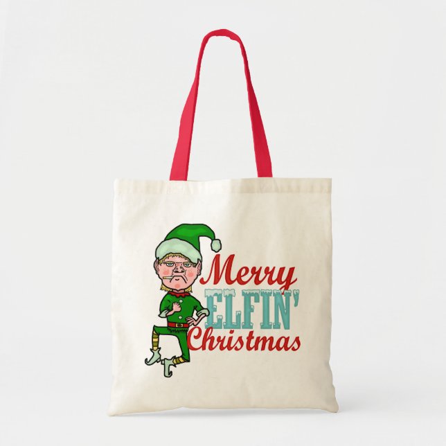 Bolsa Tote Feliz Engraçada Elfin Christmas Bah Humbug (Frente)