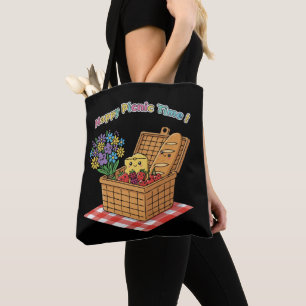 Bolsa Tote Feliz Época de Piquenique! Comida e Flores Fofas e