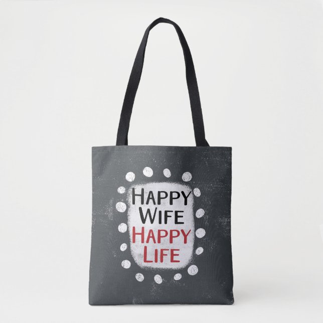 Bolsa Tote Feliz Esposa Feliz Vida Saco (Frente)