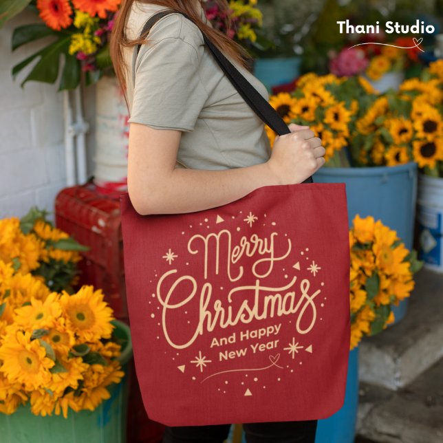 Bolsa Tote Feliz Feliz ano novo de Natal Vermelho Moderno e D (Criador carregado)