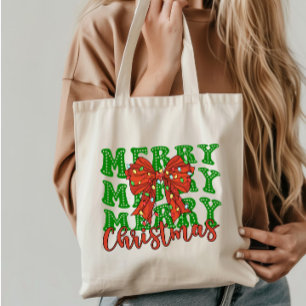 Bolsa Tote Feliz Feliz Feliz Coquete de Natal