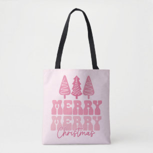 Bolsa Tote Feliz Feliz Natal - Design de Férias Rosa