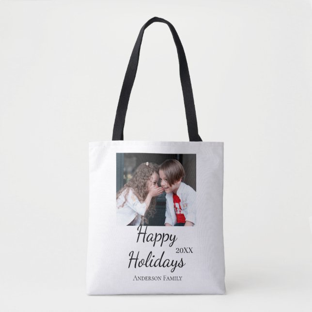 Bolsa Tote Feliz feriado crianças foto da família presentes m (Frente)