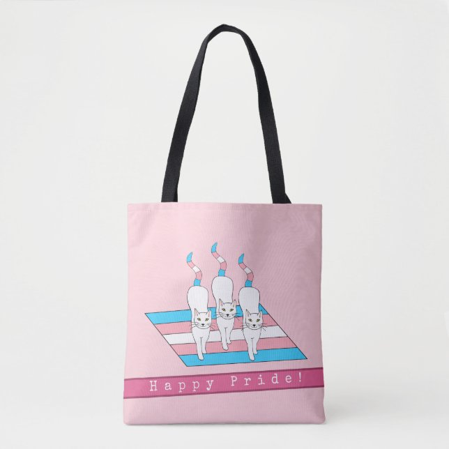 Bolsa Tote Feliz Gato Com Bandeira Transgênero (Frente)
