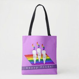 Bolsa Tote Feliz Gato LGBT Com Bandeira Arco-Íris