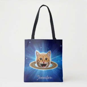 Bolsa Tote Feliz gato no espaço.