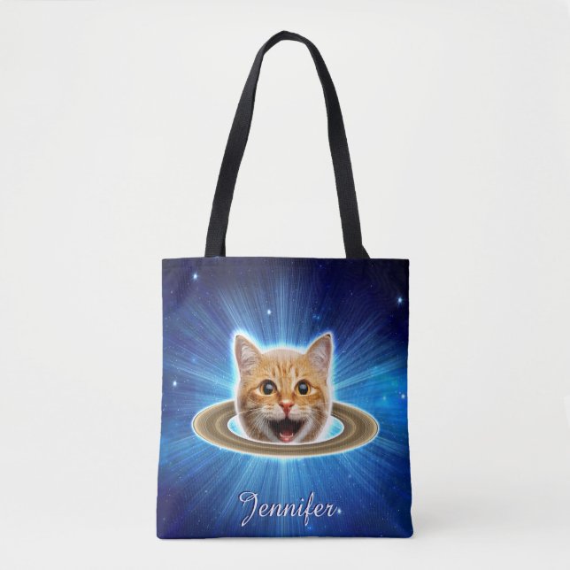 Bolsa Tote Feliz gato no espaço. (Frente)