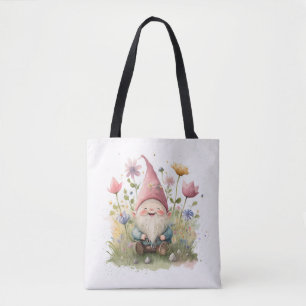 Bolsa Tote Feliz Gnomo Em Jardim