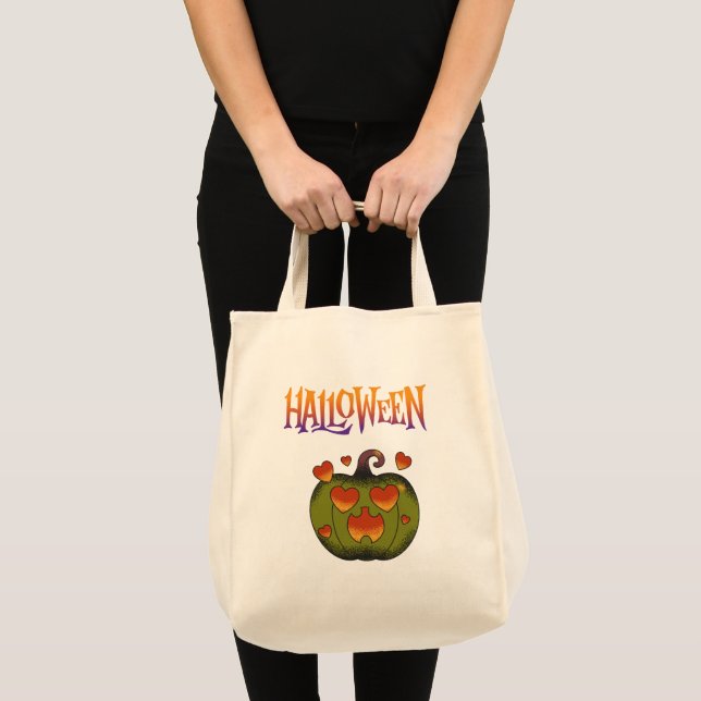 Bolsa Tote Feliz Halloween abóbora engraçada (Frente (produto))