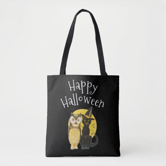 Bolsa Tote Feliz Halloween, Black Cat and Owen (Frente)