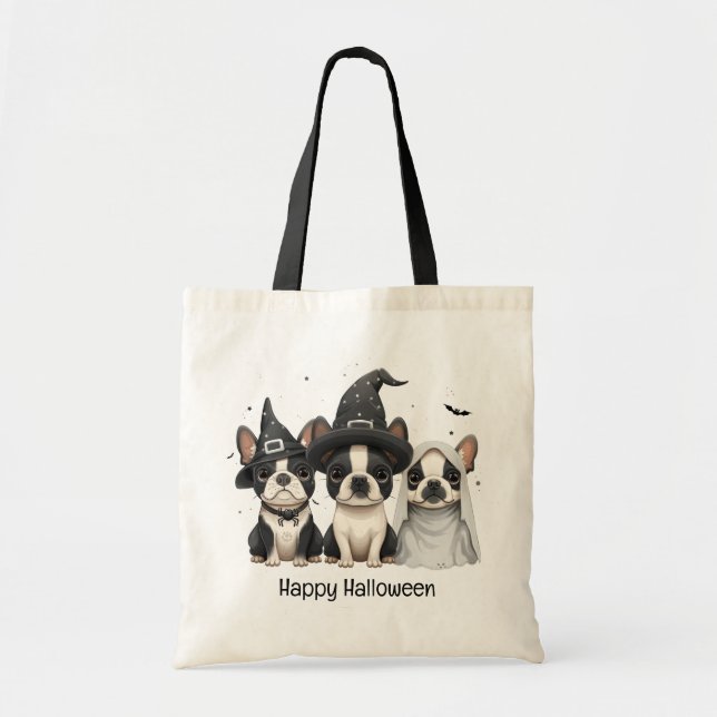 Bolsa Tote Feliz Halloween Boston Terrier Dogs (Frente)