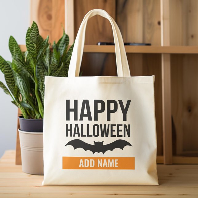Bolsa Tote Feliz Halloween com Bold Custom Name Treat (Custom Tote Bag)