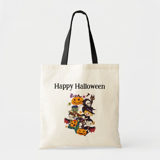 Bolsa Tote Feliz Halloween Crianças Celebrando Saco (Frente)