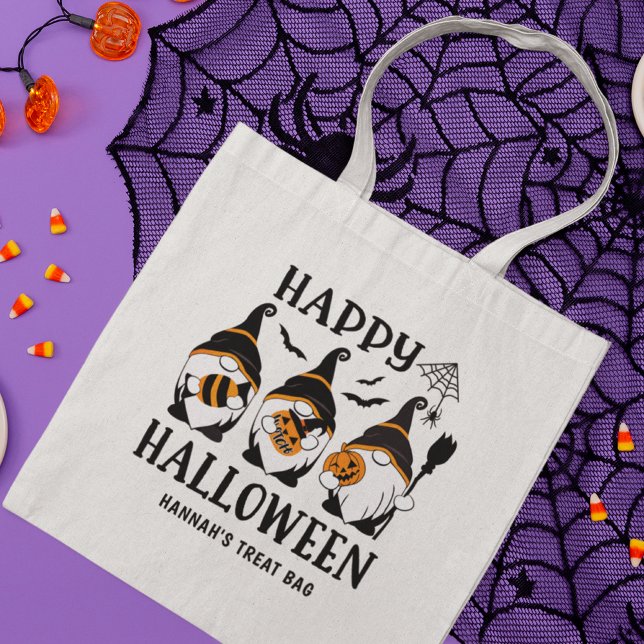 Bolsa Tote Feliz Halloween Gnomos Cute Pumpkins Personalizado (Criador carregado)