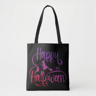 Bolsa Tote Feliz Halloween gradient voando feiticeiro
