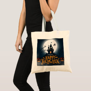 Bolsa Tote Feliz Halloween Ilustrativo Preto e Laranja
