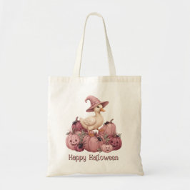 Bolsa Tote Feliz Halloween Pato de Bruxa Fofa & Abóboras Cor-