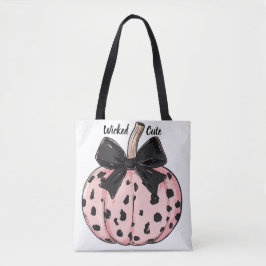 Bolsa Tote Feliz Halloween Pumpkins e arco Coquette rosa