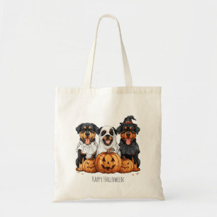 Bolsa Tote Feliz Halloween Rottweiler Cães Jack O Lanterna