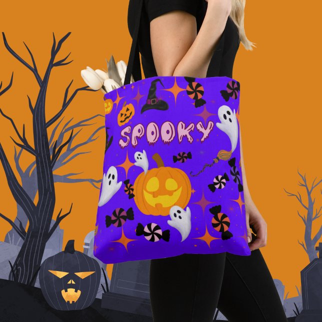 Bolsa Tote Feliz Halloween Roxo Festivo (Criador carregado)