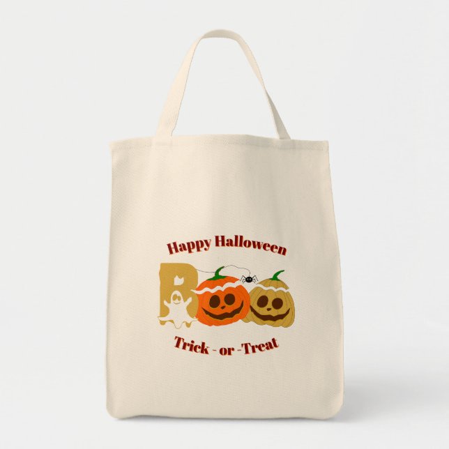 Bolsa Tote Feliz Halloween Spooky Pumpkin Trick ou Treat (Frente)