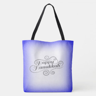 Bolsa Tote Feliz Hanukkah Fundo Branco Azul 2 tons