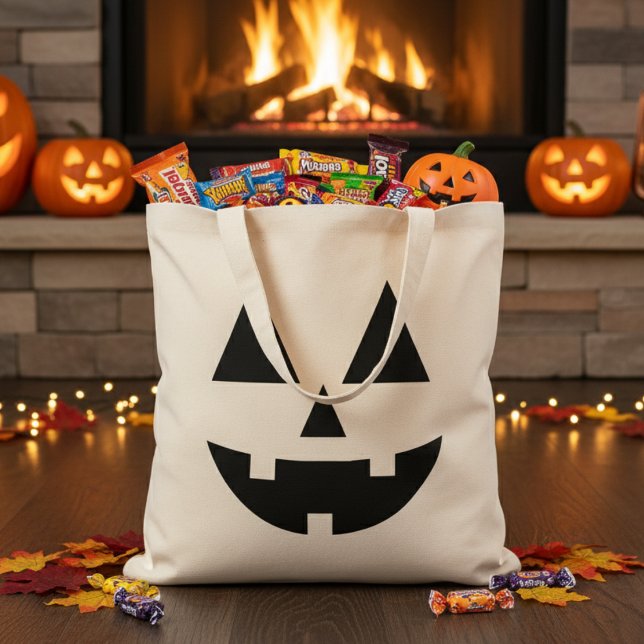 Bolsa Tote Feliz Jack O-Lanterna do Halloween (Cute Halloween Happy Jack-O-Lantern Face Tote Bag)