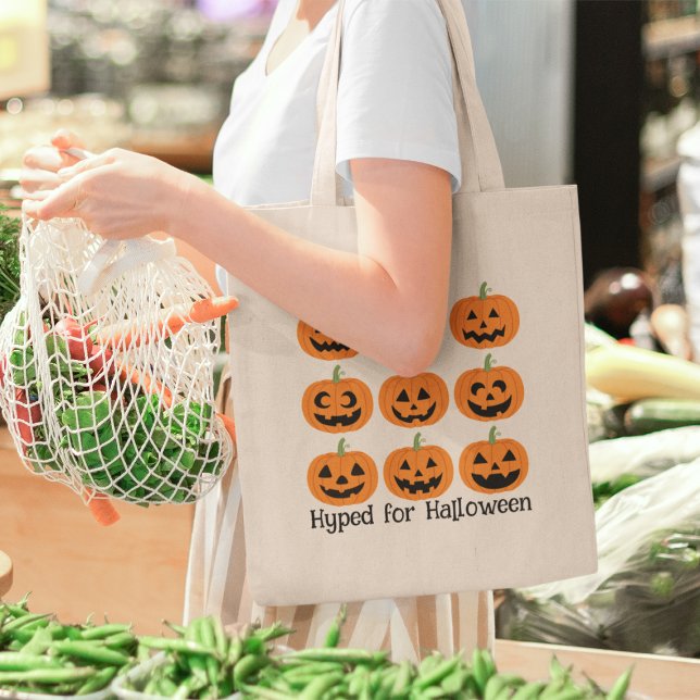 Bolsa Tote Feliz Jack-O-Lanternas Halloween (This item is for display purposes only to illustrate the design element. )