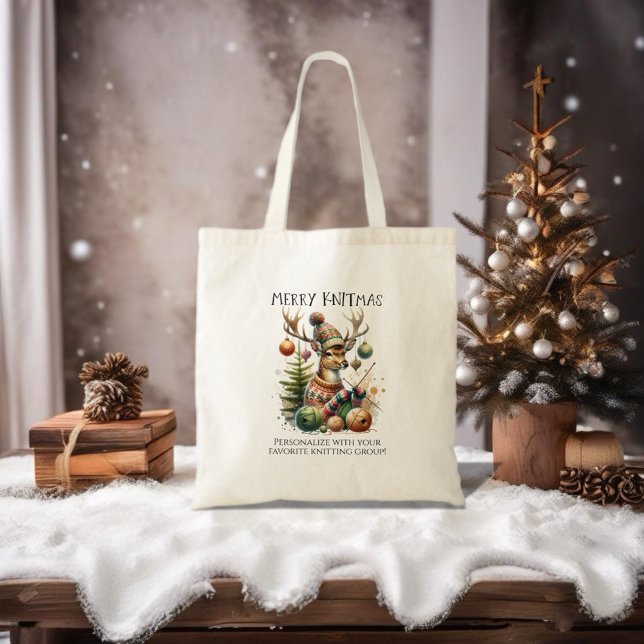 Bolsa Tote Feliz Knittmas de Natal (For yarn lovers and craft enthusiasts.)