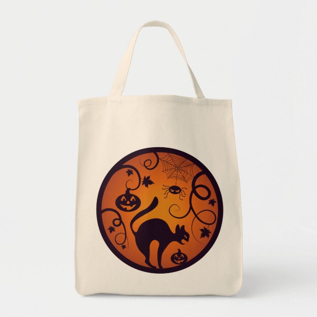 Bolsa Tote Feliz lanterna do Halloween aranhas e morcegos neg (Frente)