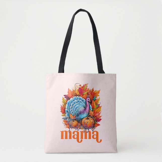 Bolsa Tote Feliz Mama Turquia e Autumn Leaves Foliage (Frente)