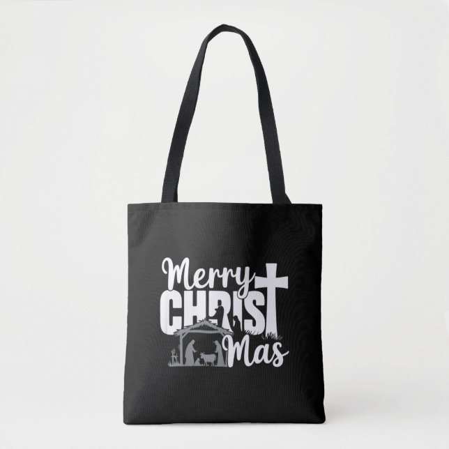 Bolsa Tote Feliz Mas Natal Cristão Família Jesus (Frente)